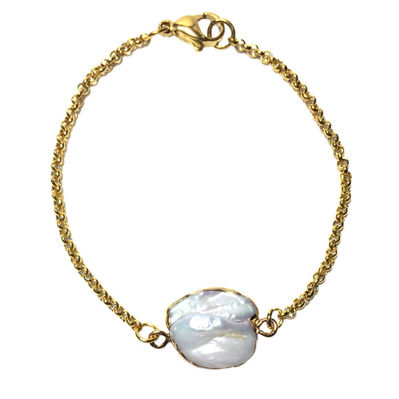 Natural Mother of Pearl 18K GP Yellow Gold Plated Chain Bracelet