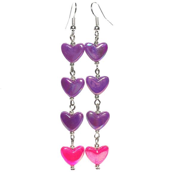 Hearts Purple Pink Long Tower Acrylic Handmade Earrings