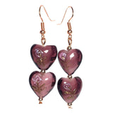 Purple Lampwork Floral Hearts Beaded Handmade Earrings