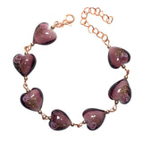 Purple Lampwork Floral Hearts Beaded Handmade Bracelet