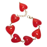 Red Heart Lampwork Glass Beaded Handcrafted Bracelet 