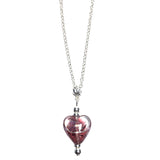 Purple Floral Heart Lampwork glass pendant silver chain necklace