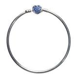 Blue Heart Rhinestone European Silver Bangle Bracelet Like Pandora