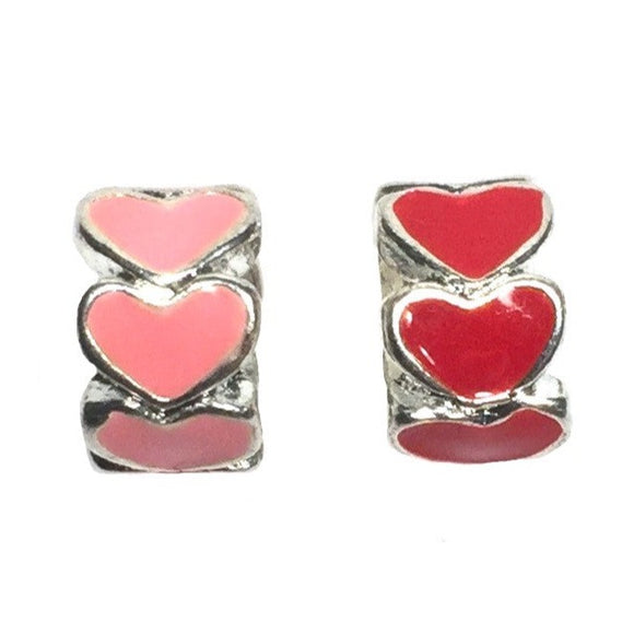 Pink Red Hearts Slider Beads Fit Pandora Chain Charm Bracelet