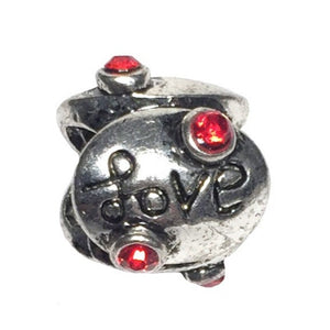 Love Red Rhinestone Slider Bead Fits Pandora Chain Charm Bracelet