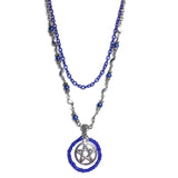 Pentagram Blue Silver Beaded Handcrafted Chain Necklace