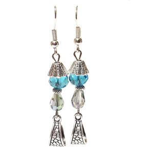 Blue Gray Crystal Glass Handmade Dangle Beaded Earrings