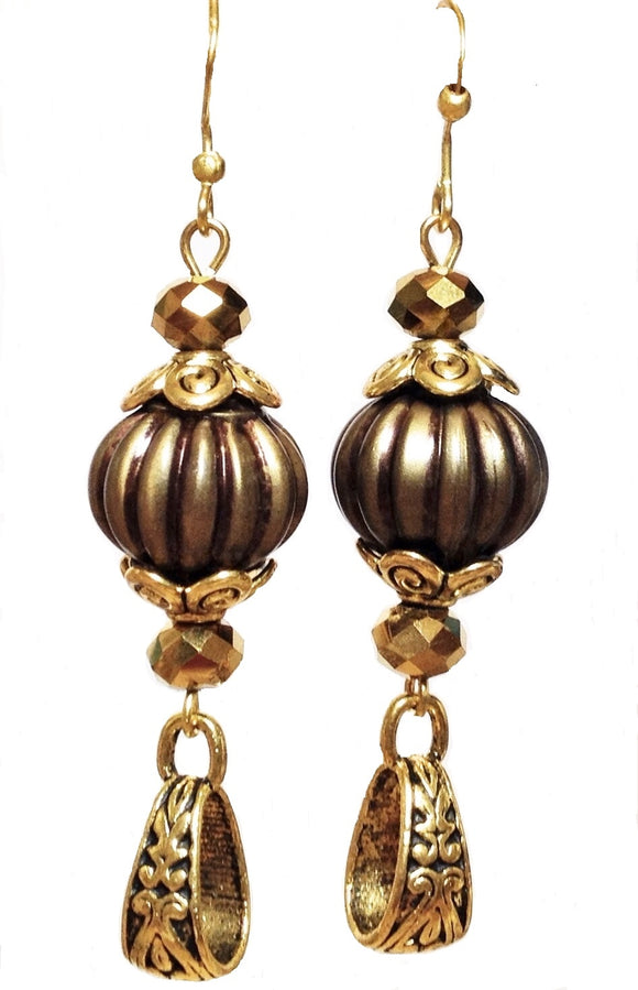 Bronze & Antiqued Gold Beaded Earrings