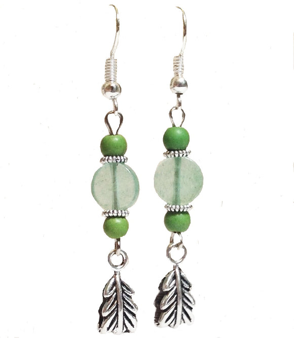 Aventurine and Turquoise Gemstone Leaf Earrings