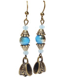 Bronze Blue Glass Crystal Handcrafted Earrings